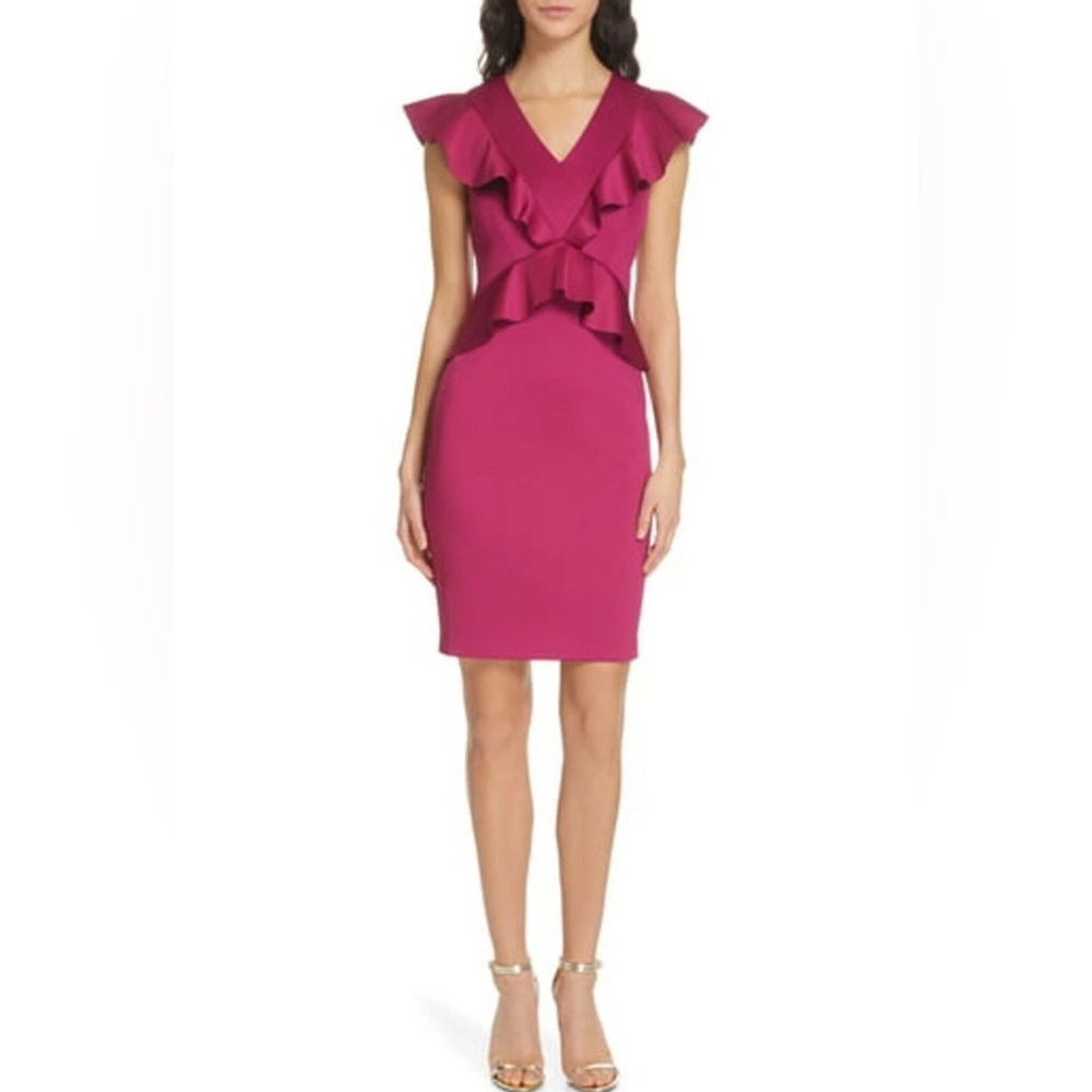 Ted Baker Fuchsia Pink Alair Ruffle-Trimmed Peplum V-
Neck Dress Size 2
